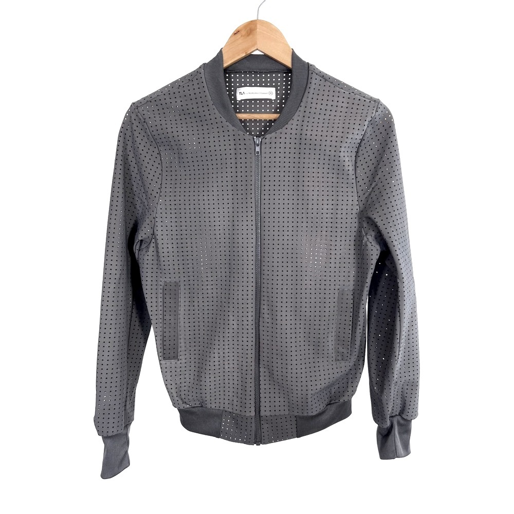 TLA by Morgan Stewart Brendan Bomber Jacket Perforated Mesh Gray Size M